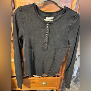 We the free washed black long sleeve Henley